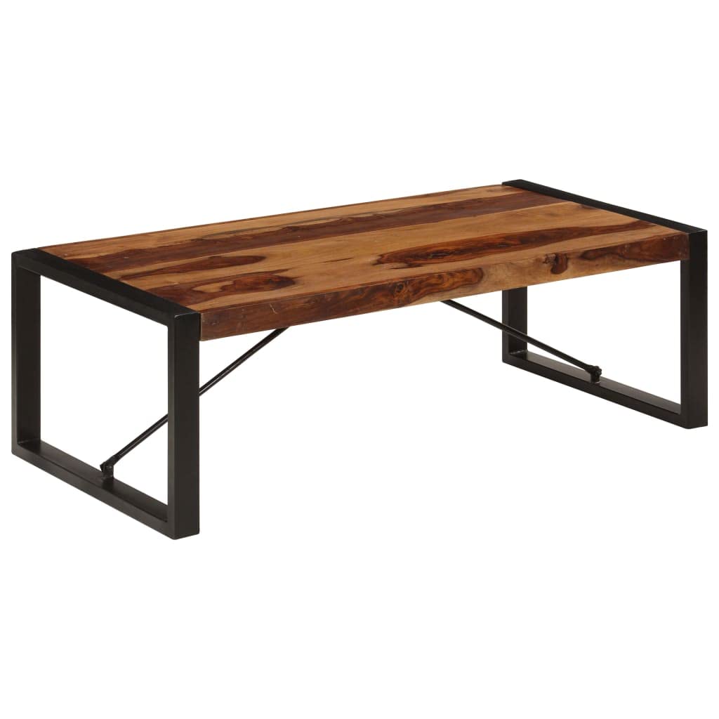 Brown Solid Sheesham Wood Coffee Table with Steel Legs U1044