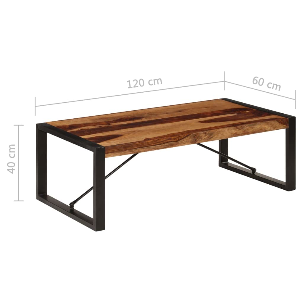 Brown Solid Sheesham Wood Coffee Table with Steel Legs U1044