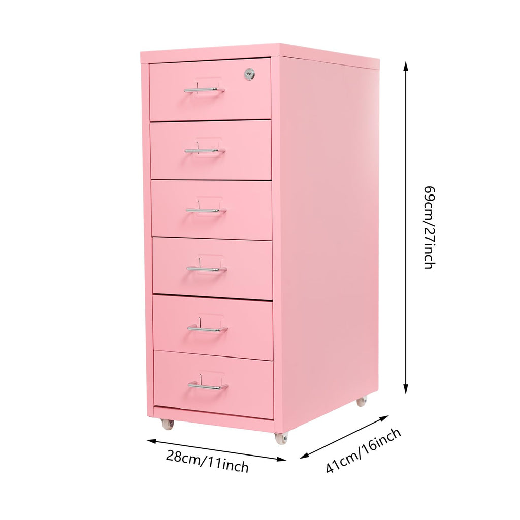 6 Drawer Lockable Metal Mobile File Cabinet with 4 Wheels C35158