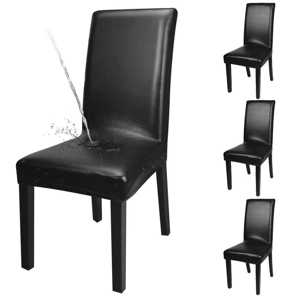 Black Pu Leather Chair Covers Set of 4 J148298