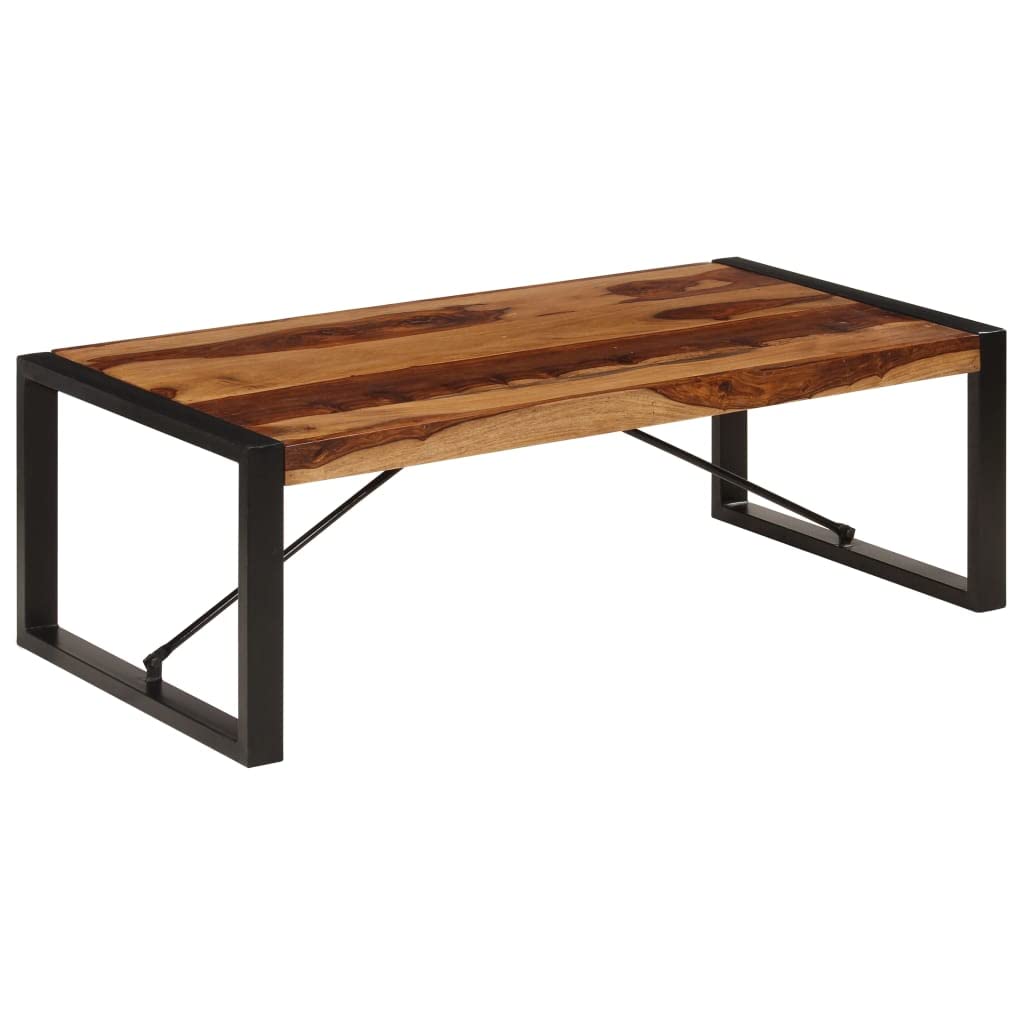 Brown Solid Sheesham Wood Coffee Table with Steel Legs U1044