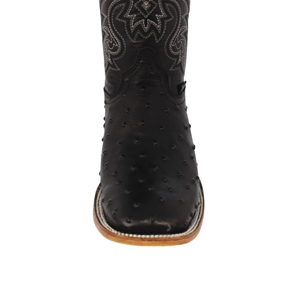 Black Ostrich Quill Print Leather Square Toe Cowboy Boots G364947