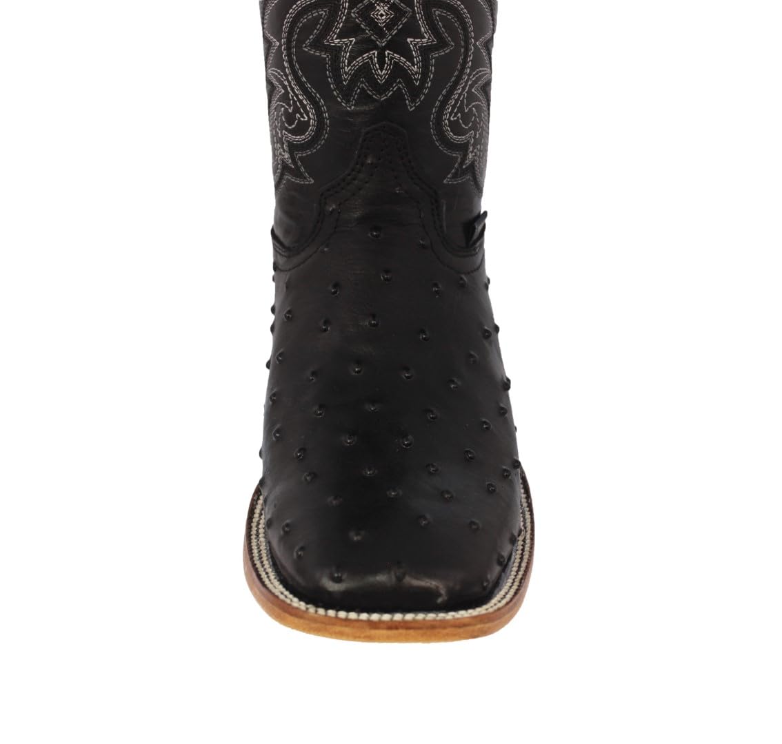 Black Ostrich Quill Print Leather Square Toe Cowboy Boots G364947