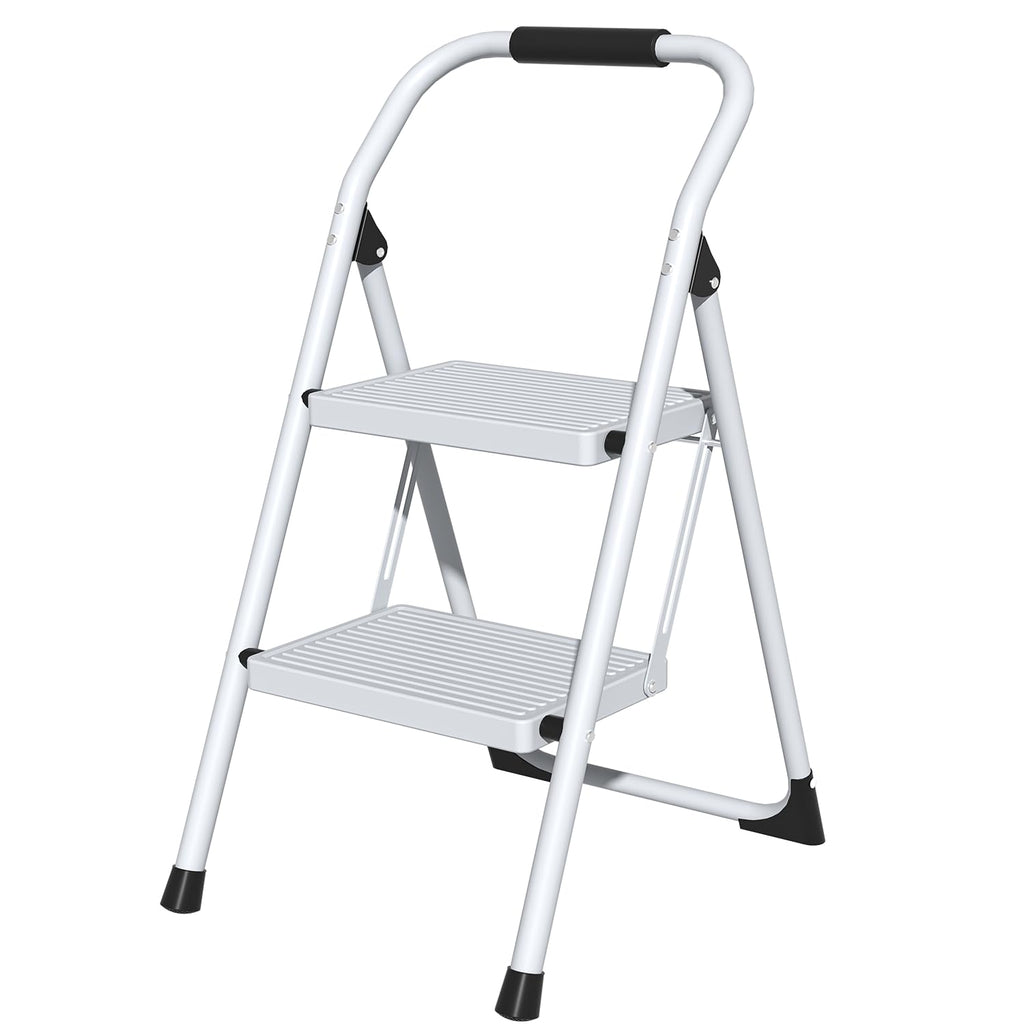2 Step Ladder Lightweight Folding Step Stool with Handrail White H692426