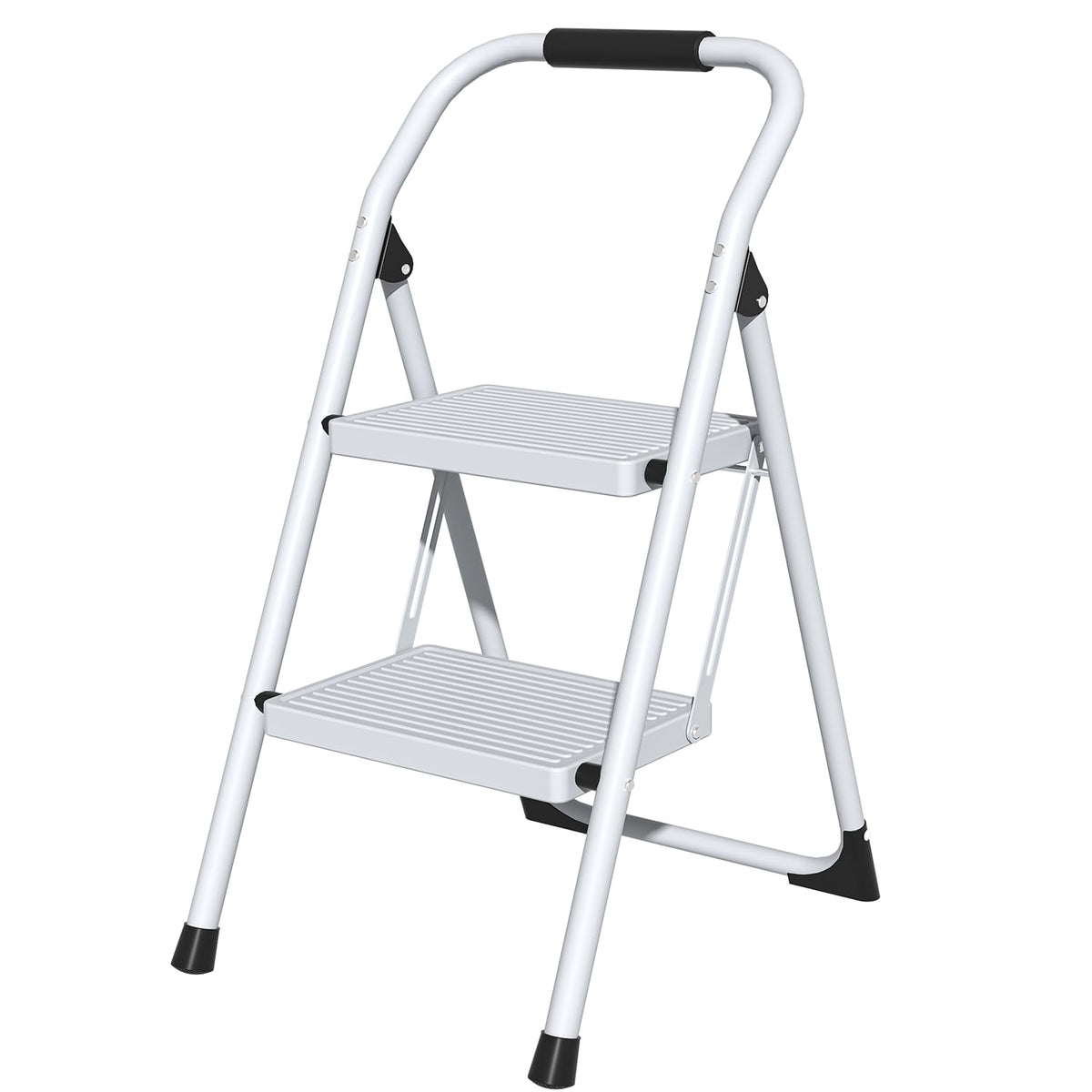 2 Step Ladder Lightweight Folding Step Stool with Handrail White H692426