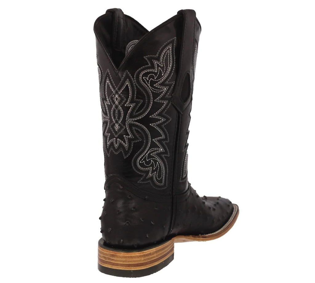 Black Ostrich Quill Print Leather Square Toe Cowboy Boots G364947