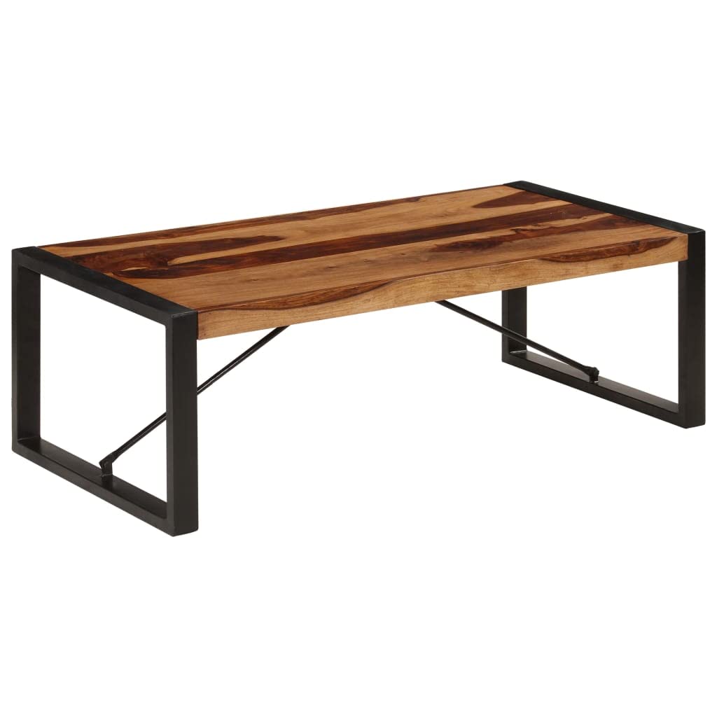 Brown Solid Sheesham Wood Coffee Table with Steel Legs U1044