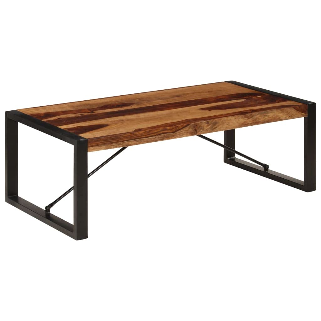 Brown Solid Sheesham Wood Coffee Table with Steel Legs U1044