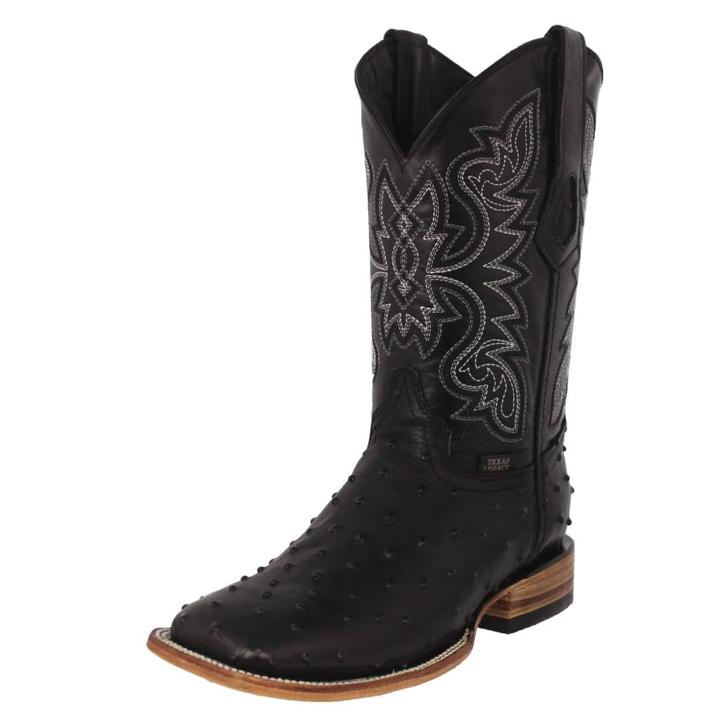 Black Ostrich Quill Print Leather Square Toe Cowboy Boots G364947