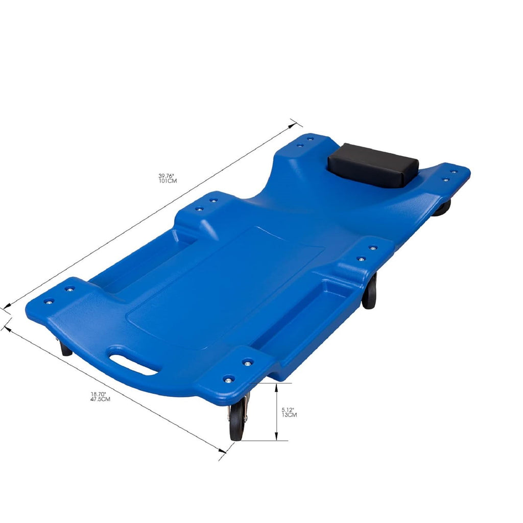 Blue Plastic Rolling Garage Creeper with Padded Headrest and 6 Casters E338