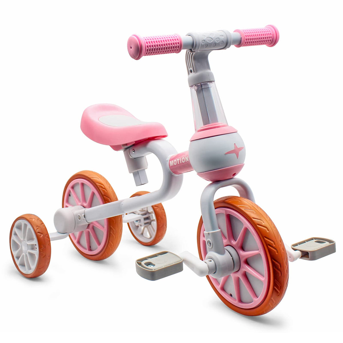 3 in 1 Toddler Bike with Adjustable Seat, Detachable Pedal and Training Wheels, Pink K914