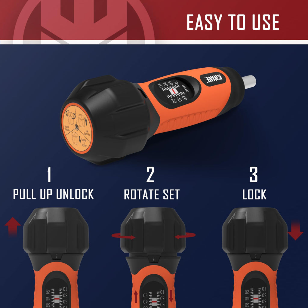 Torque Screwdriver Wrench Set 10-70 Inch Pounds 21 Hex Bits Orange J35144