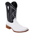 White Ostrich Print Leather Square Toe Western Boots G8186