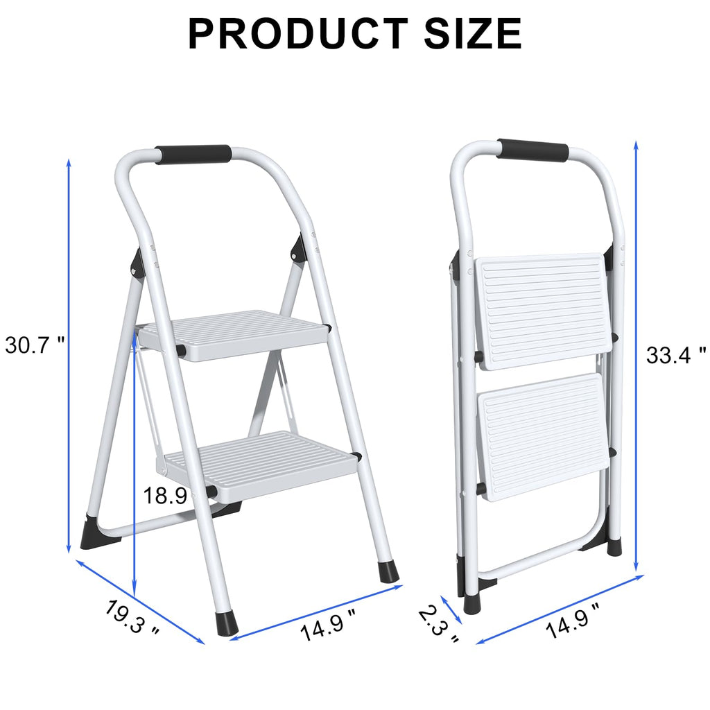 2 Step Ladder Lightweight Folding Step Stool with Handrail White H692426
