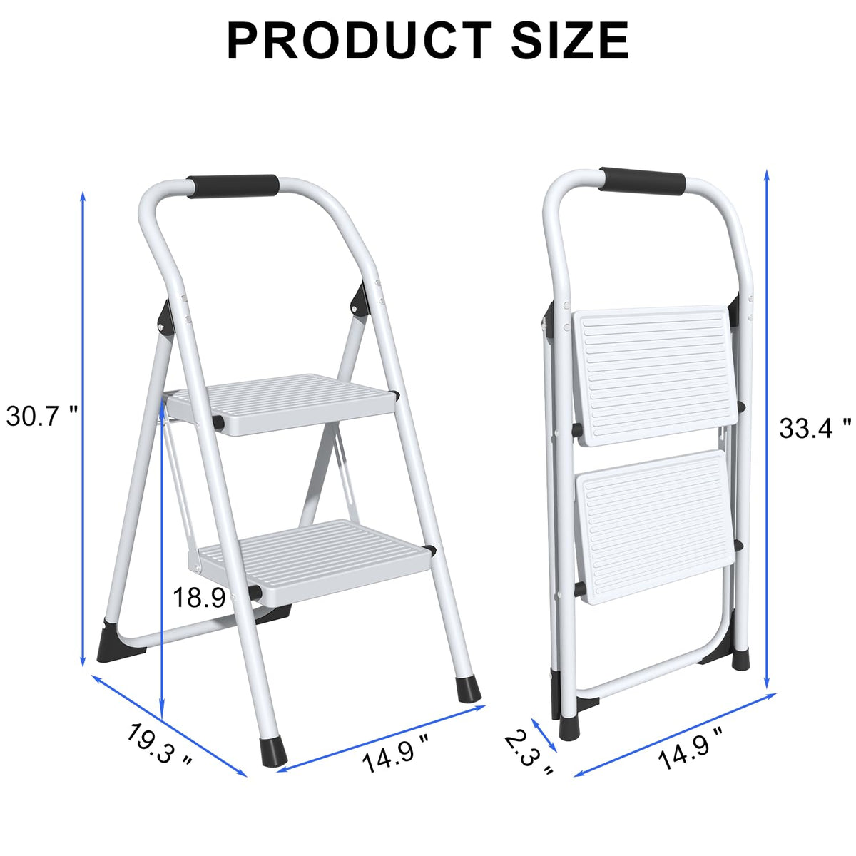 2 Step Ladder Lightweight Folding Step Stool with Handrail White H692426