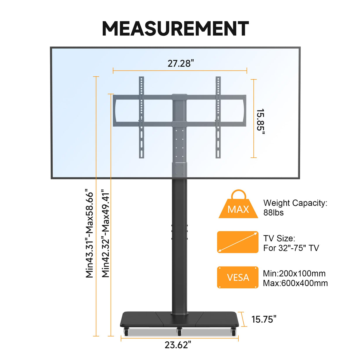 Tall Floor TV Stand for 32-75" TV with Wheels P734