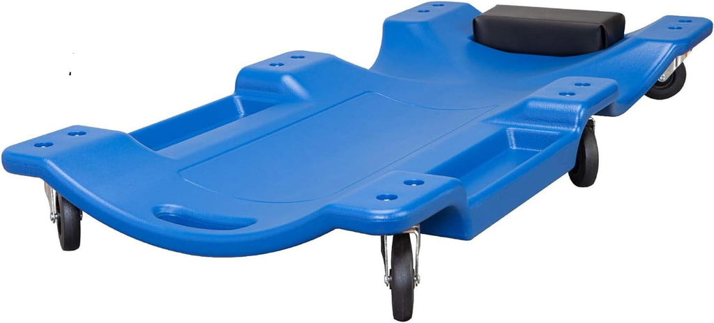 Blue Plastic Rolling Garage Creeper with Padded Headrest and 6 Casters E338
