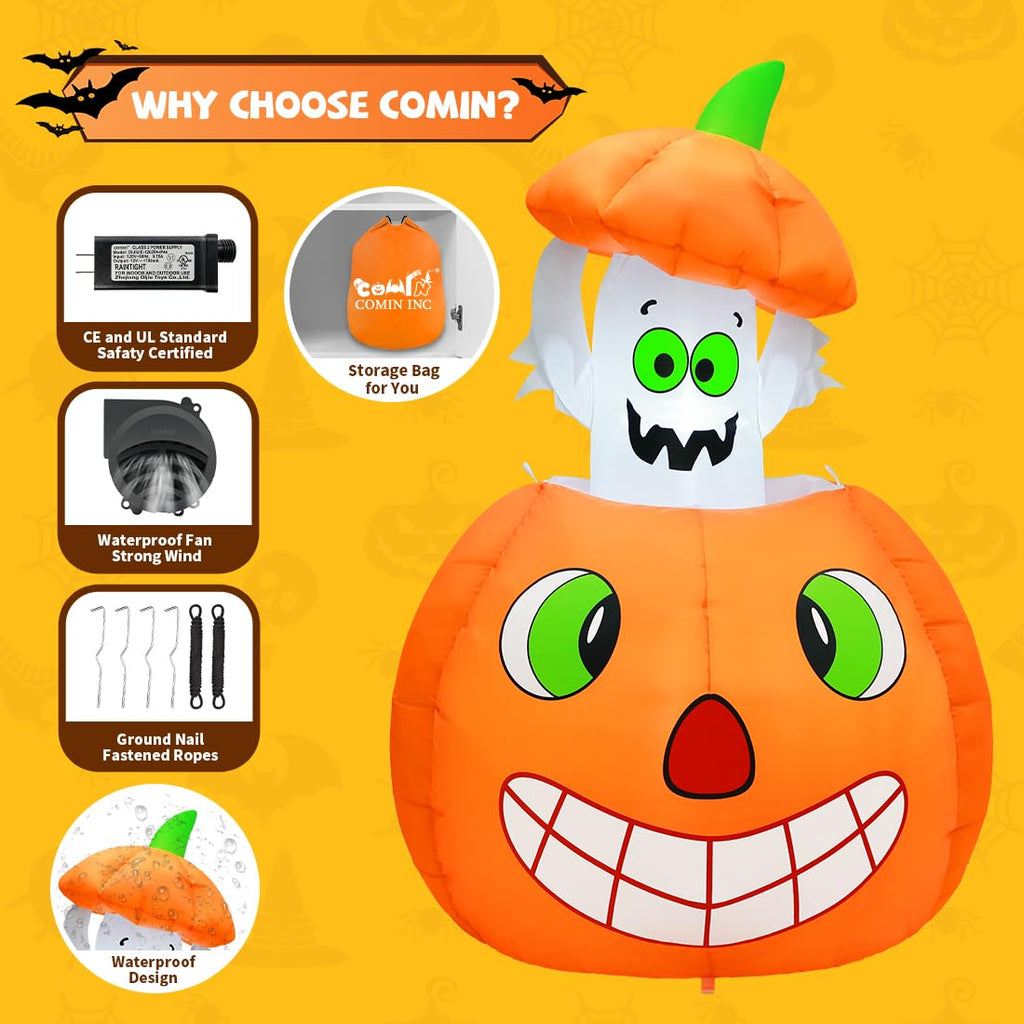 5 FT Animated Pumpkin Ghost Inflatable Outdoor Decoration L7852