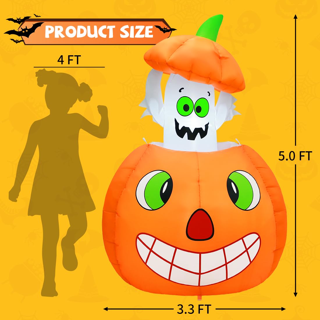 5 FT Animated Pumpkin Ghost Inflatable Outdoor Decoration L7852