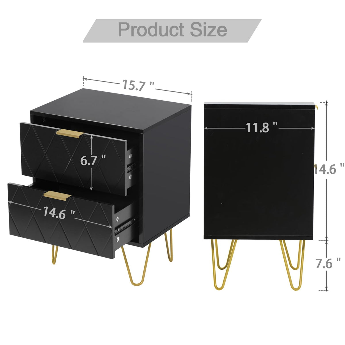 Black 6 Drawer Dresser and 2 Drawer Nightstand Set of 2 J60790