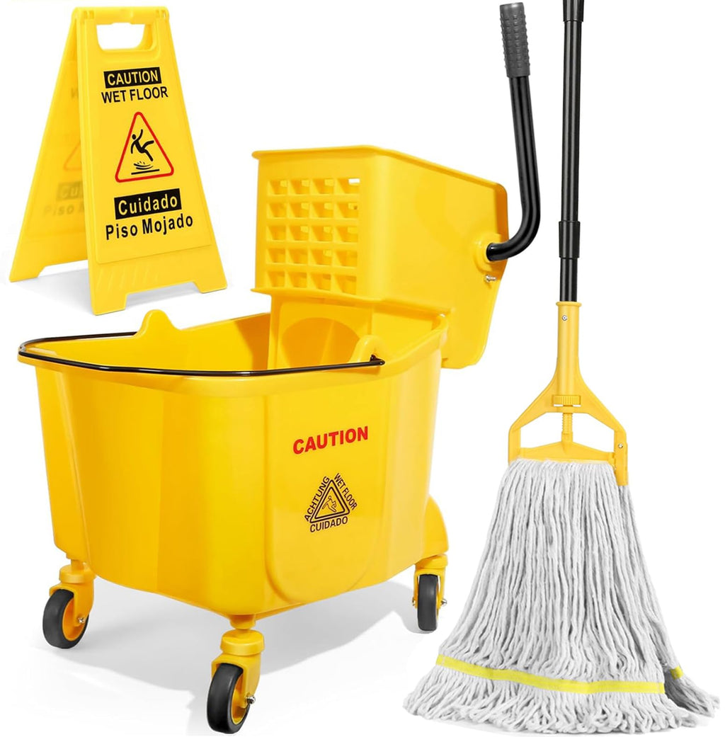 35 Qt Mop Bucket with Side Press Wringer on Wheels L934