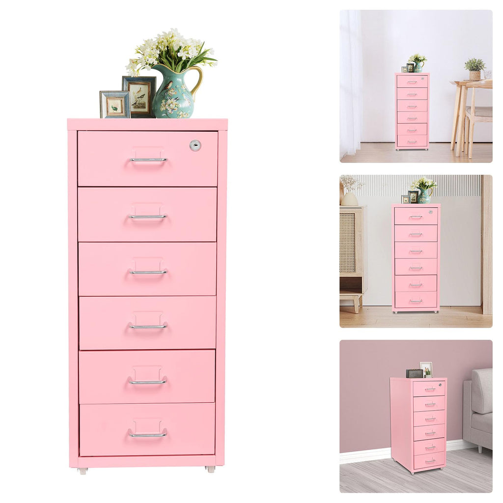 6 Drawer Lockable Metal Mobile File Cabinet with 4 Wheels C35158