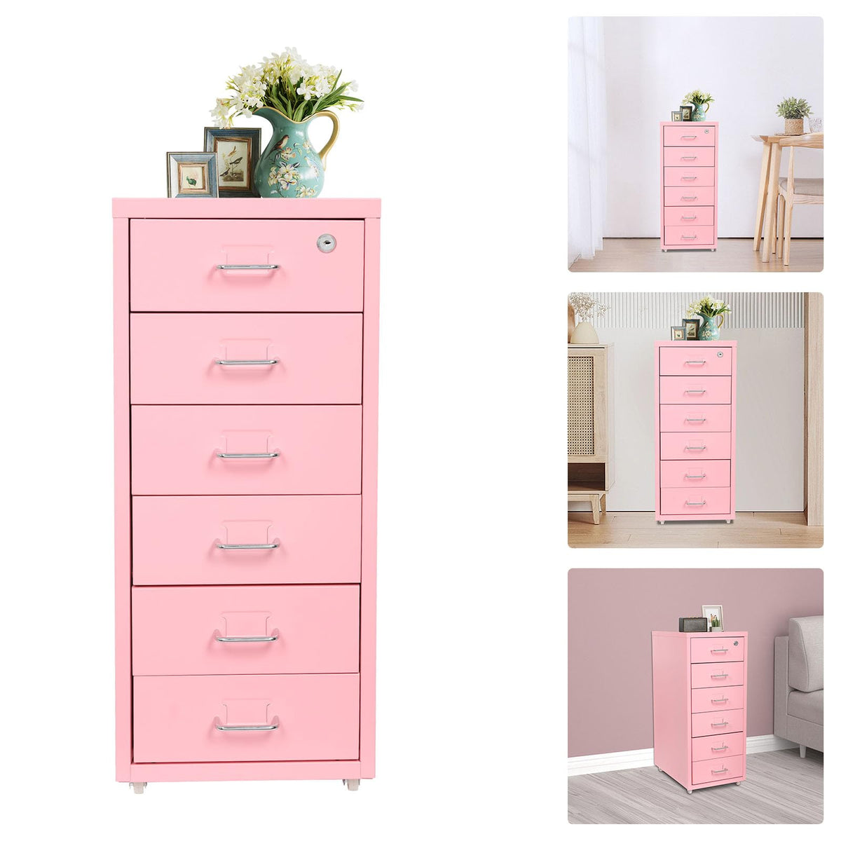 6 Drawer Lockable Metal Mobile File Cabinet with 4 Wheels C35158