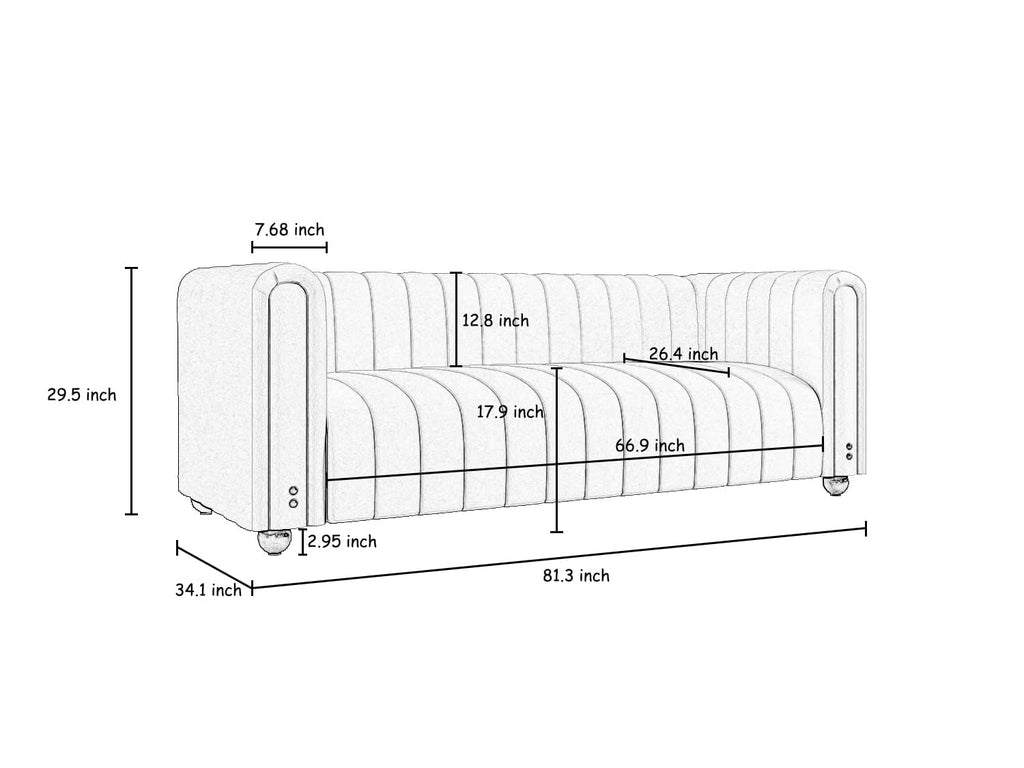 81" Velvet Sofa for 3 Person L7943