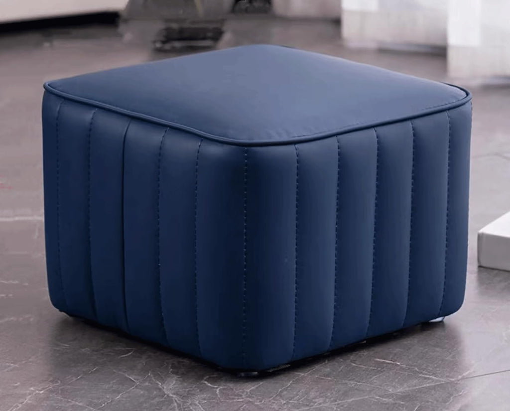 Dark Blue Leather Square Ottoman Y8224