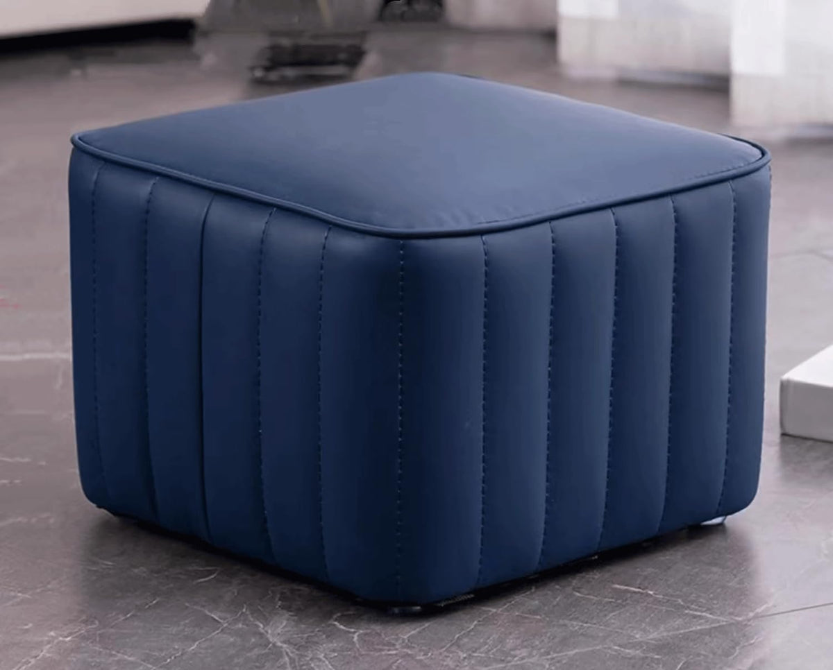 Dark Blue Leather Square Ottoman Y8224