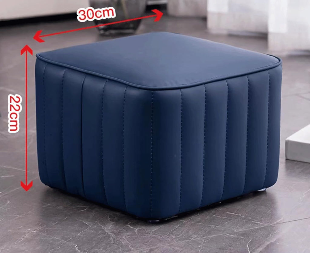 Dark Blue Leather Square Ottoman Y8224