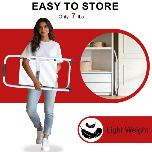 2 Step Ladder Lightweight Folding Step Stool with Handrail White H692426