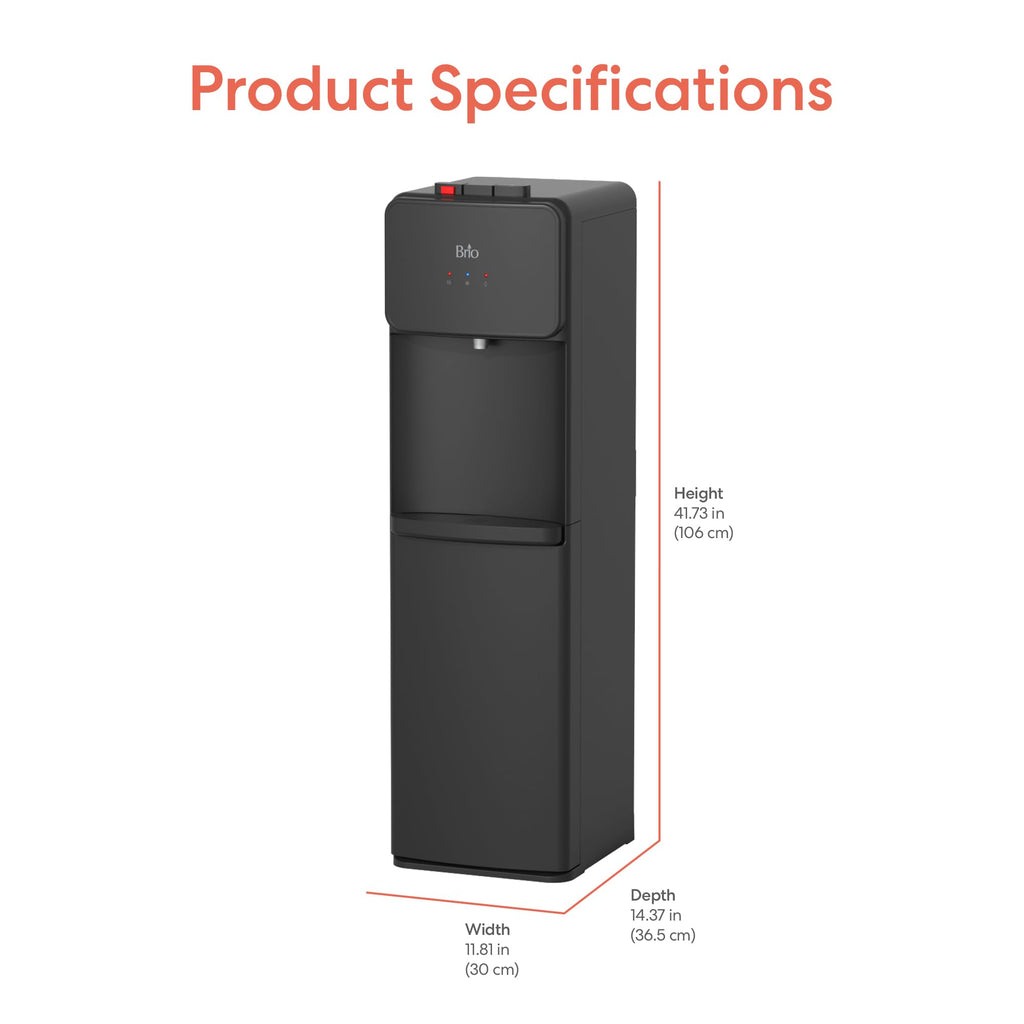 Bottom Load Water Cooler Dispenser, 5 Gallon, Black L86323