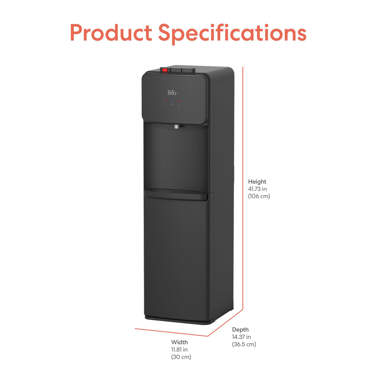 Bottom Load Water Cooler Dispenser, 5 Gallon, Black L86323