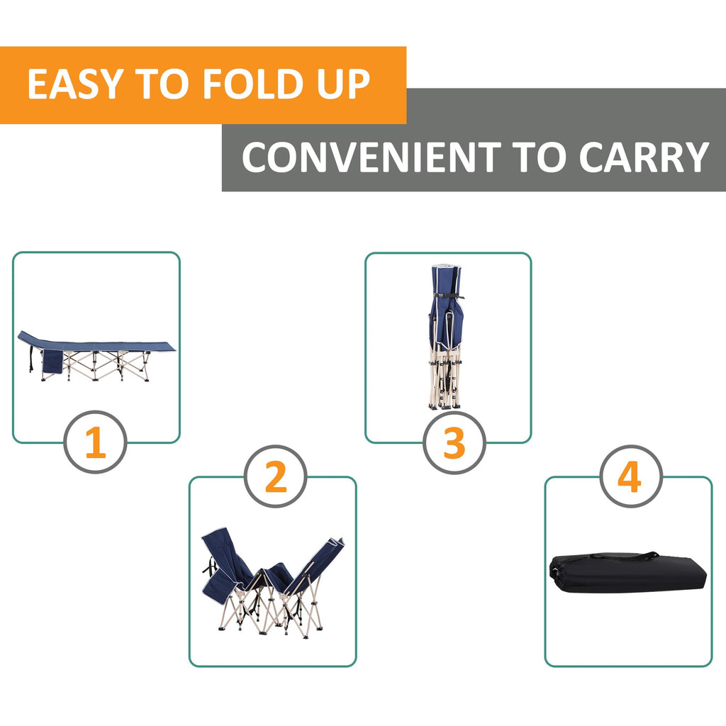 Folding Camping Cot with Carry Bag, Side Pocket, Blue B60882