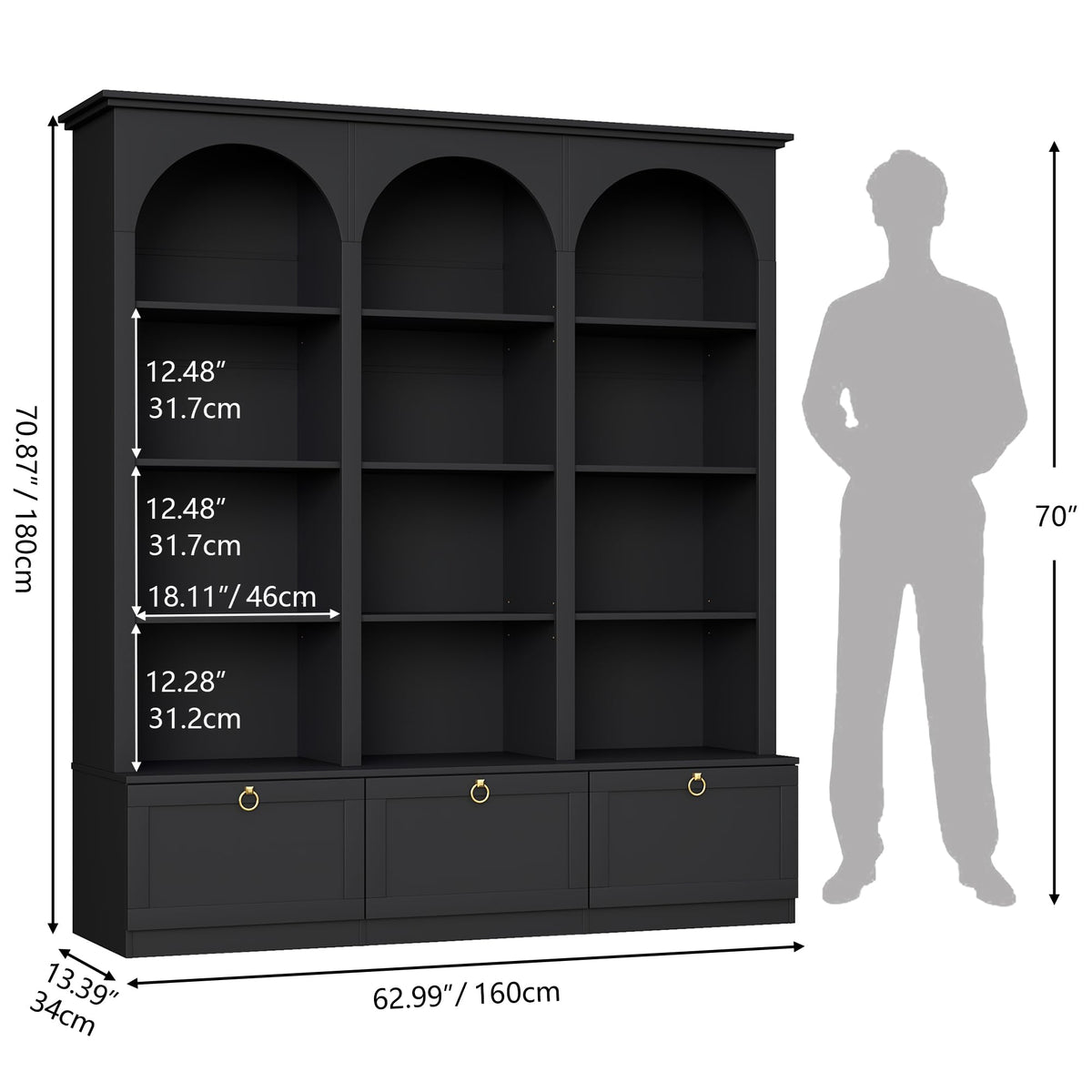 71" Tall 5-Tier Bookcase with Doors F133
