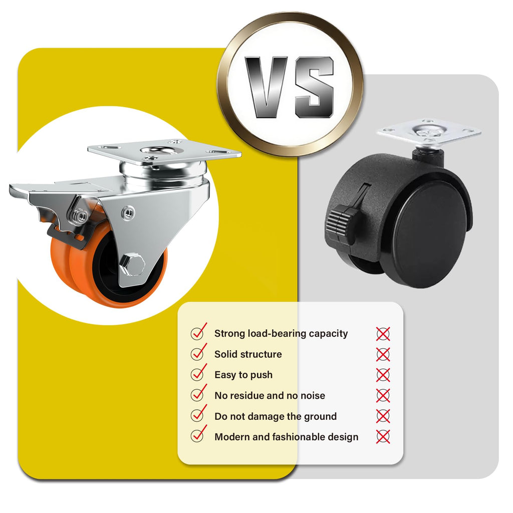 2" Double Wheel Casters with Brake 4 Pack O350