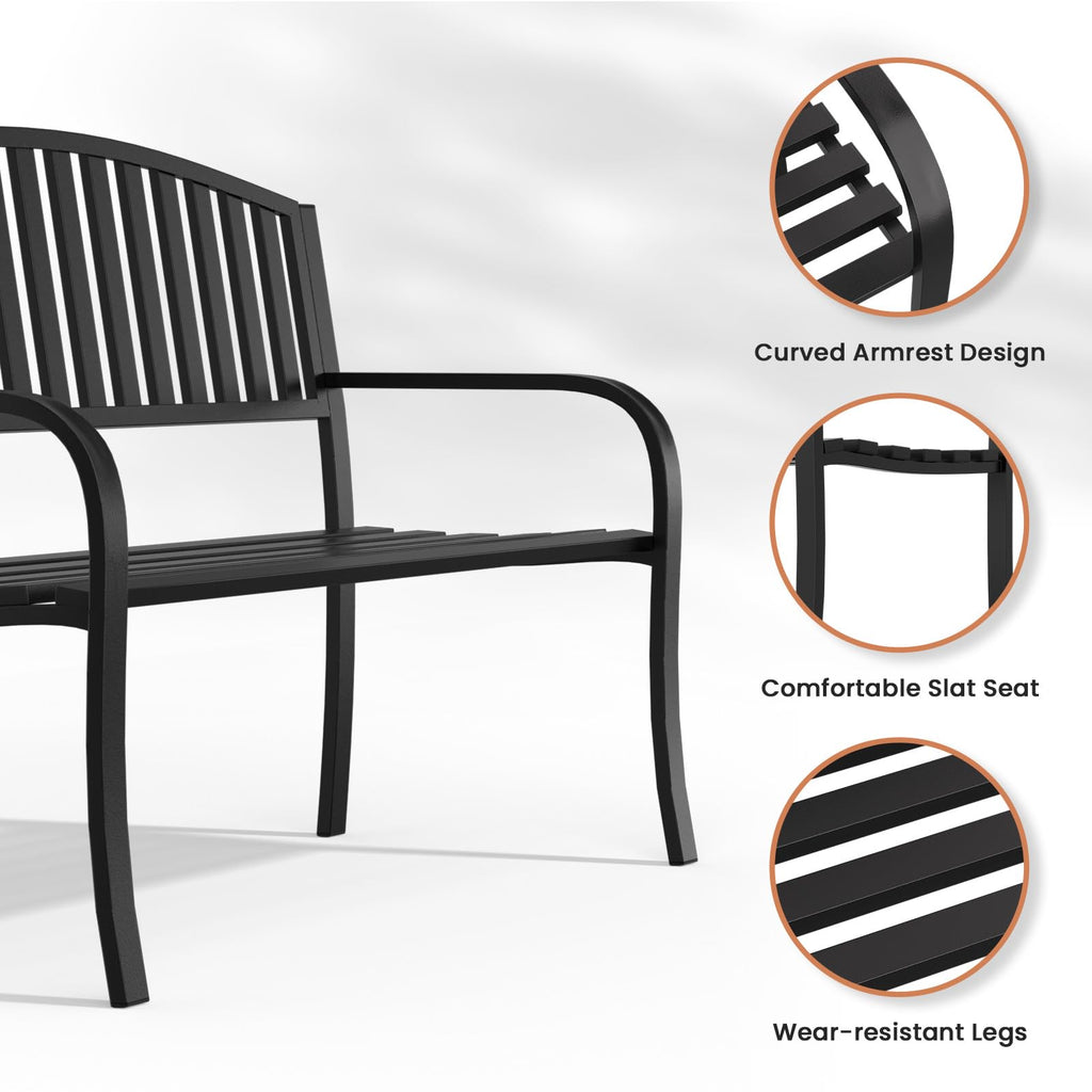 Black Wrought Iron Garden Bench with Armrests G583737