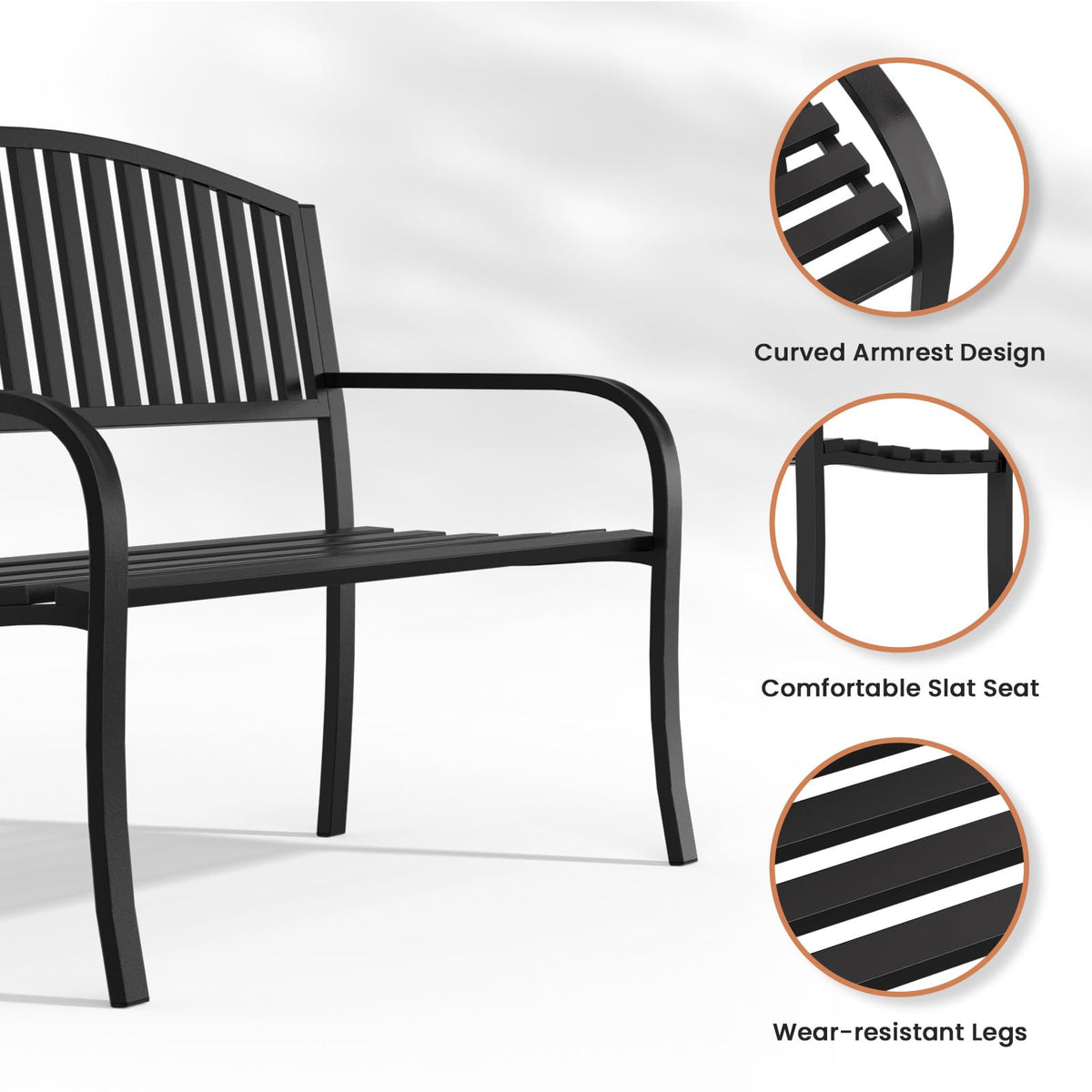 Black Wrought Iron Garden Bench with Armrests G583737