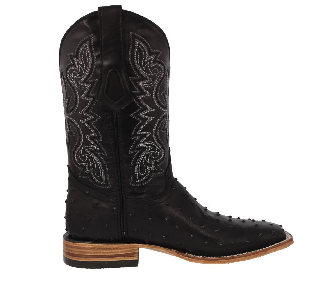 Black Ostrich Quill Print Leather Square Toe Cowboy Boots G364947