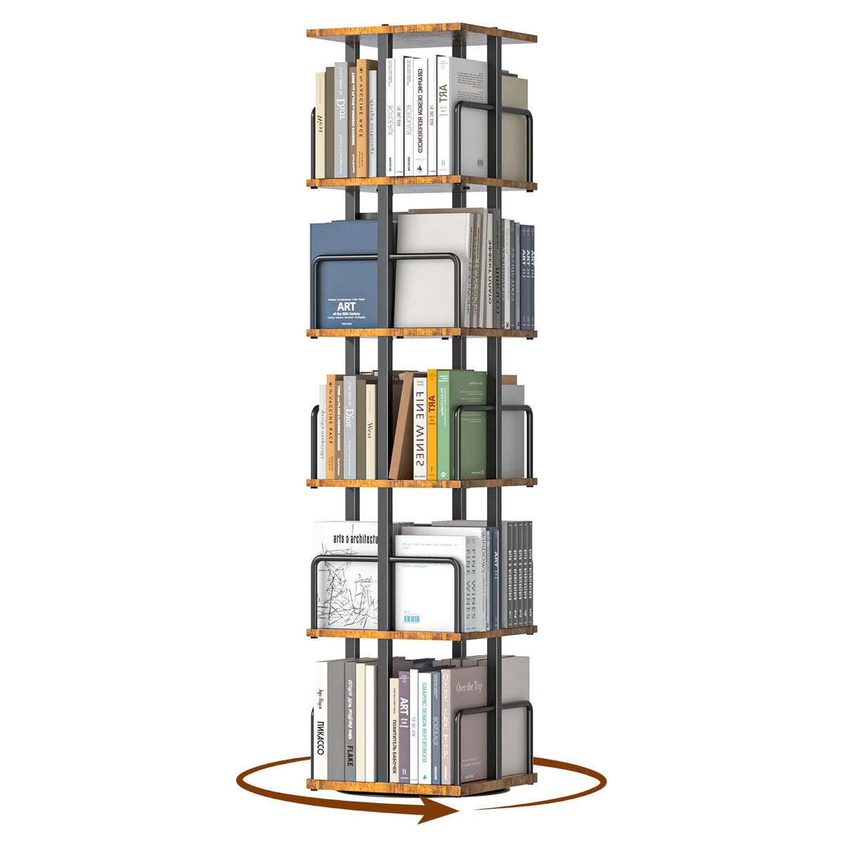 5-Tier Rotating Bookshelf with Metal Guardrails W30197