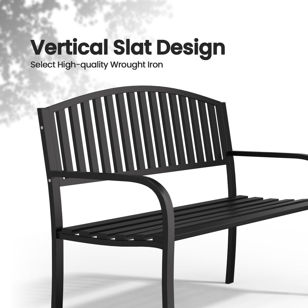 Black Wrought Iron Garden Bench with Armrests G583737