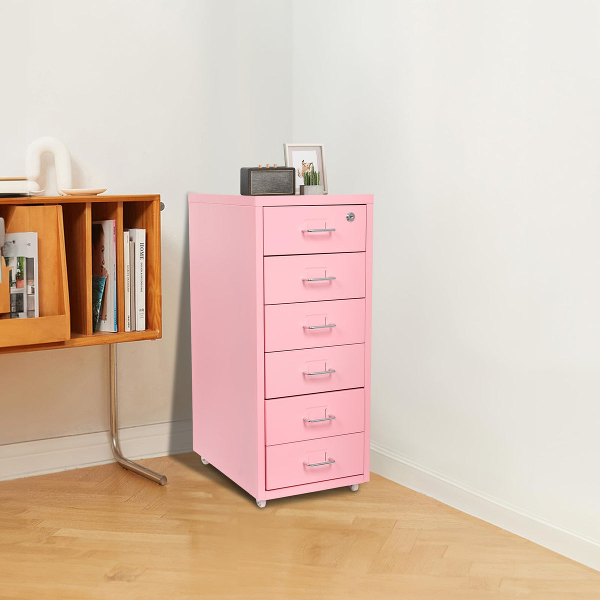 6 Drawer Lockable Metal Mobile File Cabinet with 4 Wheels C35158