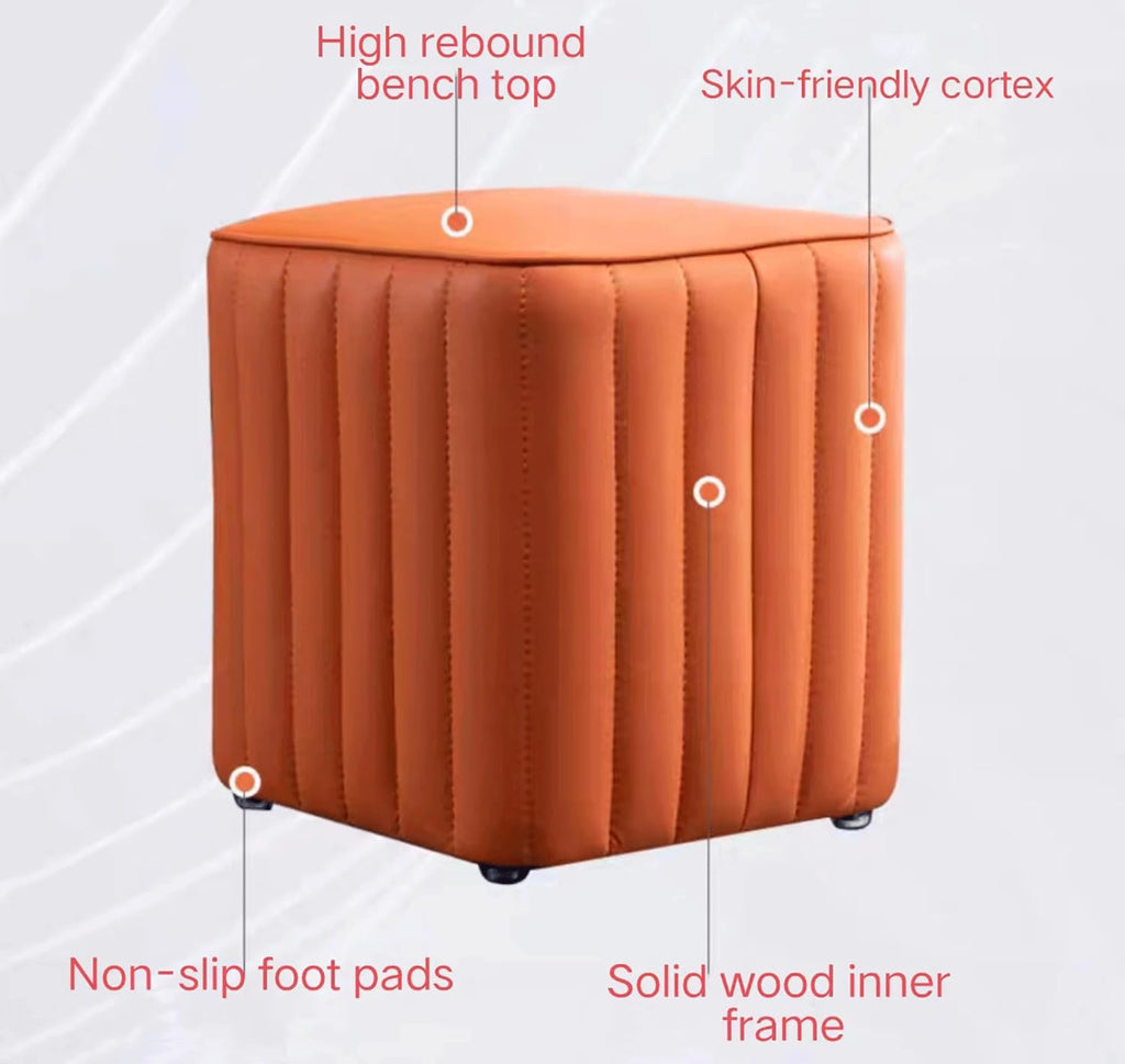 Dark Blue Leather Square Ottoman Y8224