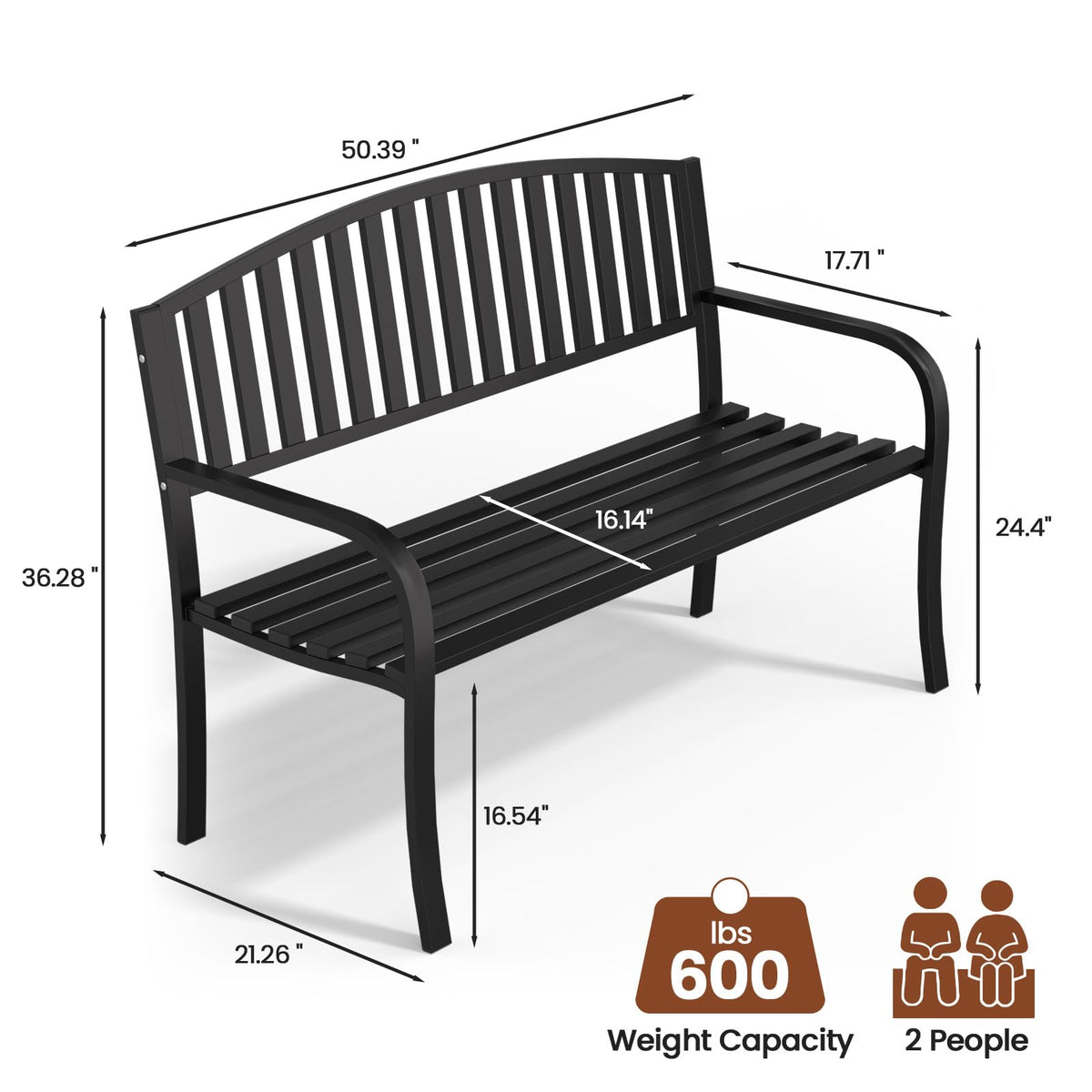 Black Wrought Iron Garden Bench with Armrests G583737