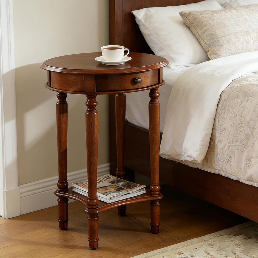 2-Tier Round Side Table with Drawer A279