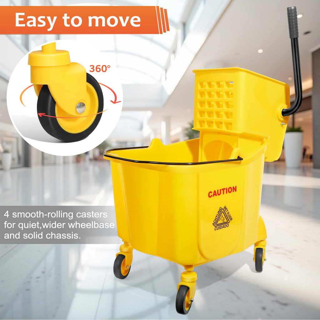 35 Qt Mop Bucket with Side Press Wringer on Wheels L934