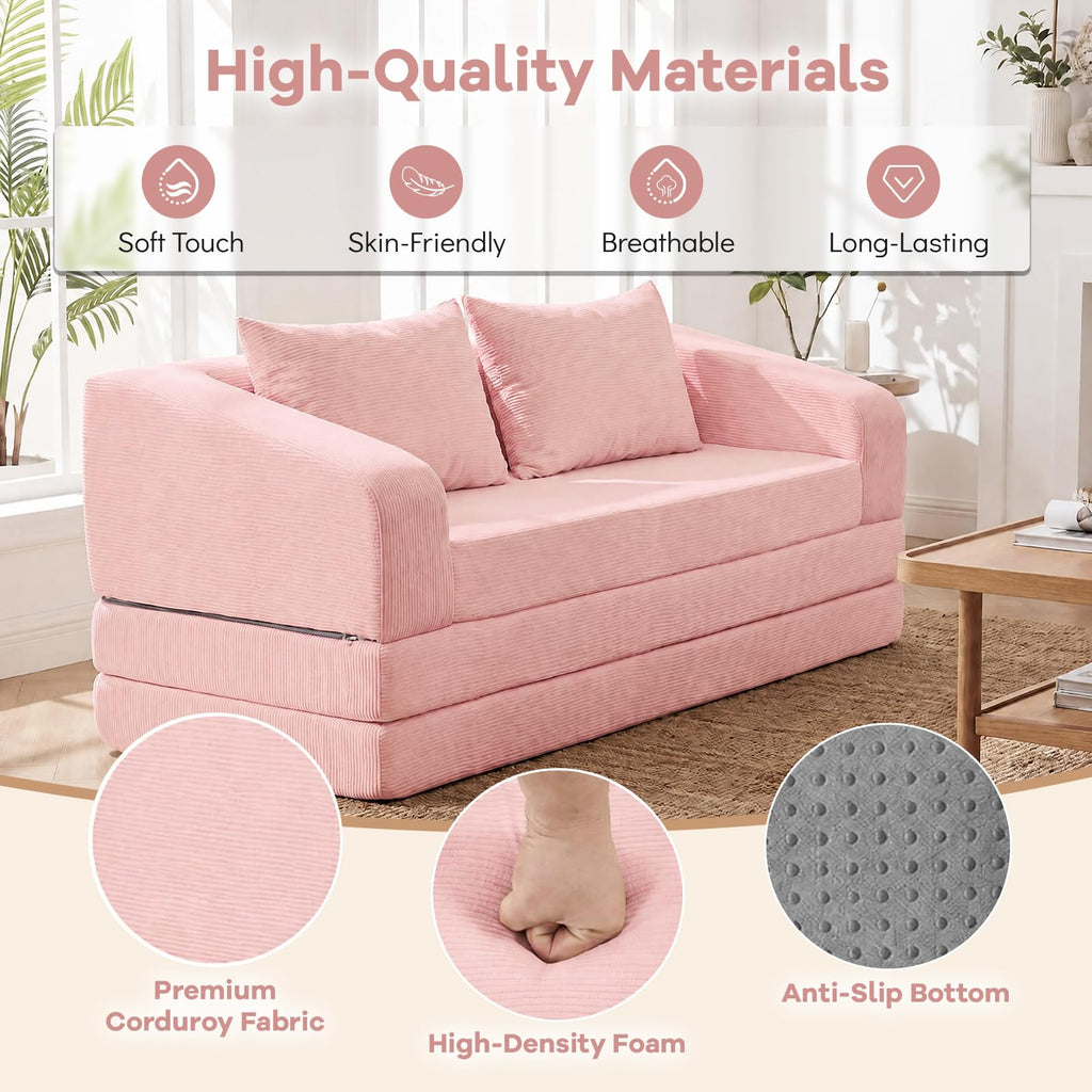 61" Pink Convertible Futon Sofa Bed F34655