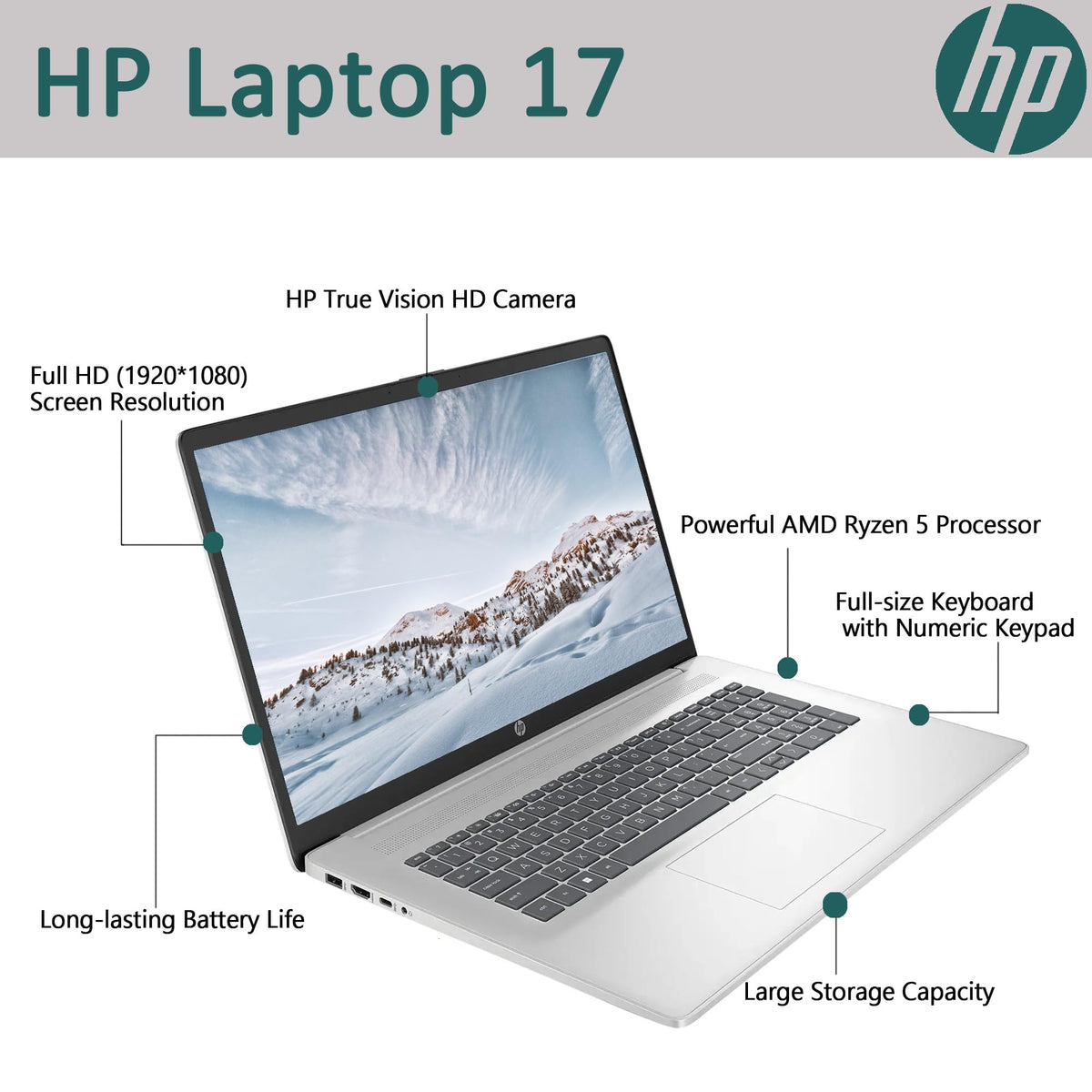 17.3" Full HD Laptop AMD Ryzen 5 32GB RAM 1TB SSD Natural Silver X404914