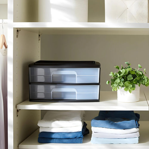 2-Tier Black Storage Drawer Tower, 2 Pack Y3467